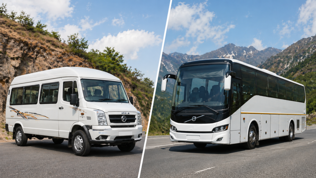 Tempo Traveller vs Volvo Bus