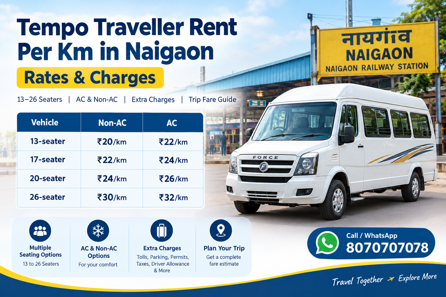 tempo traveller rent per km in Naigaon